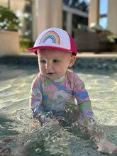 Load image into Gallery viewer, Flat Brim Trucker Hat: Rainbow (Hot Pink/White)