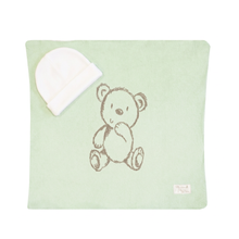 Load image into Gallery viewer, Bear Embroidered Security Blanket with Beanie for Newborn