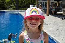 Load image into Gallery viewer, Flat Brim Trucker Hat: Rainbow (Hot Pink/White)