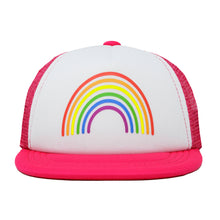 Load image into Gallery viewer, Flat Brim Trucker Hat: Rainbow (Hot Pink/White)
