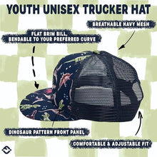 Load image into Gallery viewer, Flat Brim Trucker Hat - Dinosaur Print
