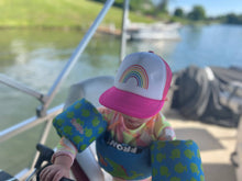 Load image into Gallery viewer, Flat Brim Trucker Hat: Rainbow (Hot Pink/White)
