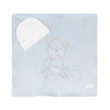 Load image into Gallery viewer, Bear Embroidered Security Blanket with Beanie for Newborn
