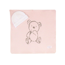 Load image into Gallery viewer, Bear Embroidered Security Blanket with Beanie for Newborn
