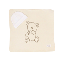 Load image into Gallery viewer, Bear Embroidered Security Blanket with Beanie for Newborn
