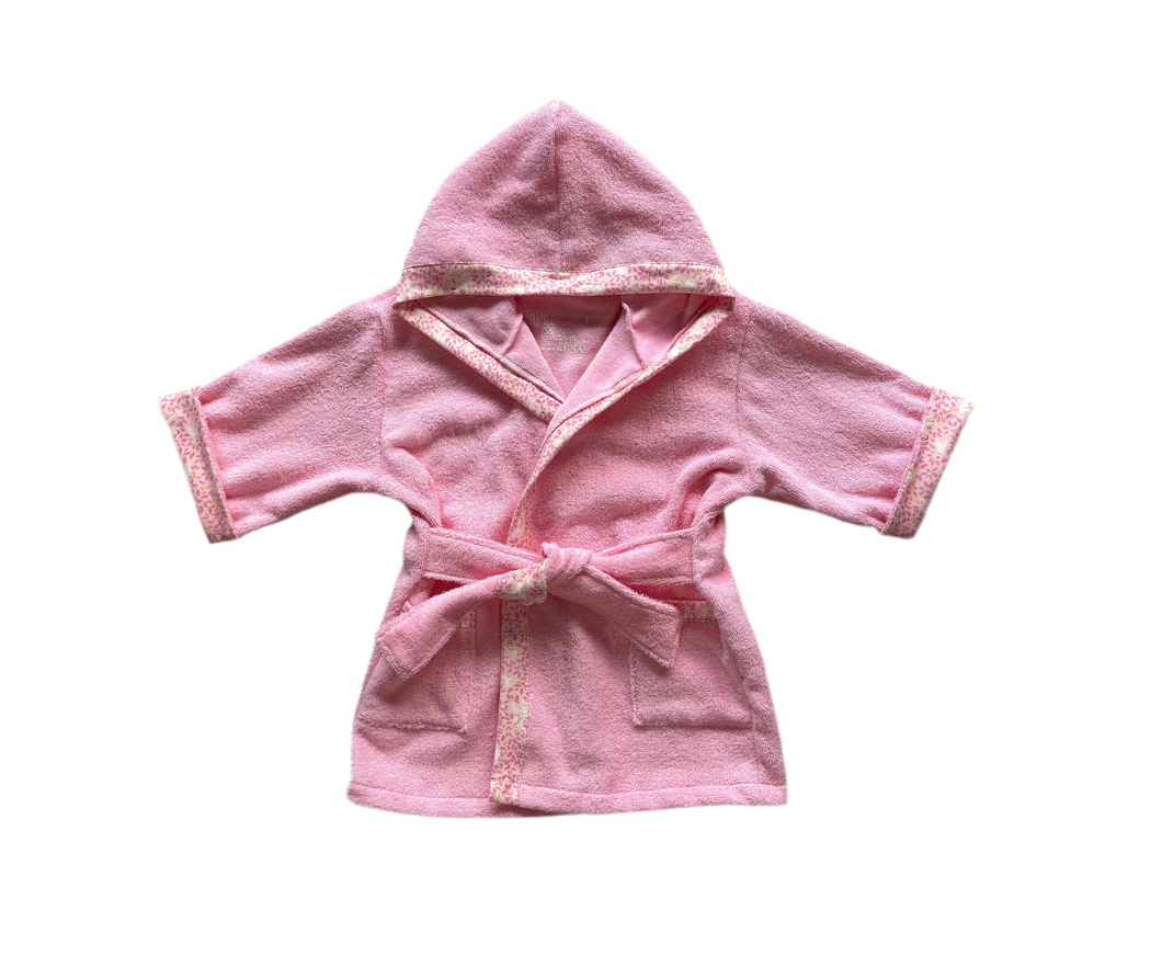 Bath, Beach or Pool Robe in Baby Pink Passion with Swan Trim