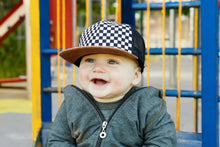 Load image into Gallery viewer, Flat Brim Trucker Hat - Checker/Faux Leather Brim
