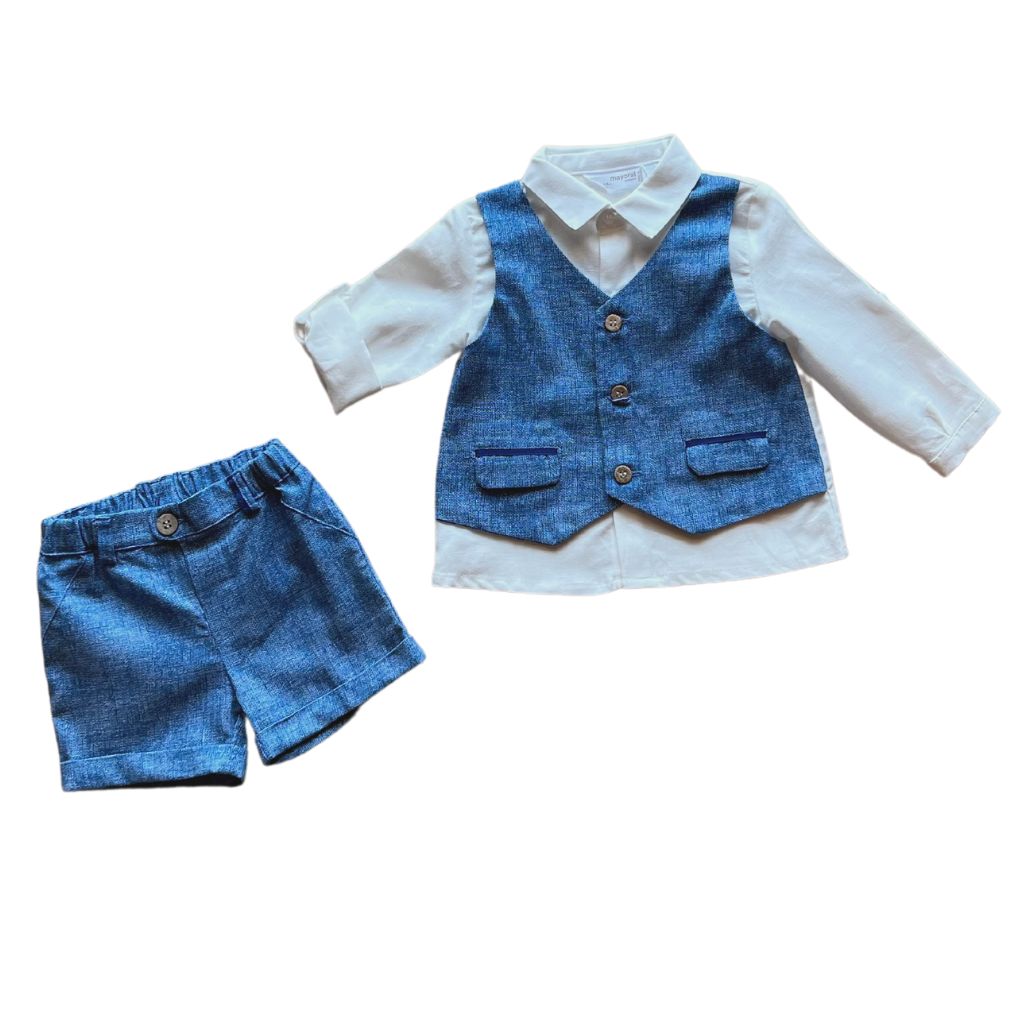2pc Dress Shirt Vest with Linen Shorts for Baby