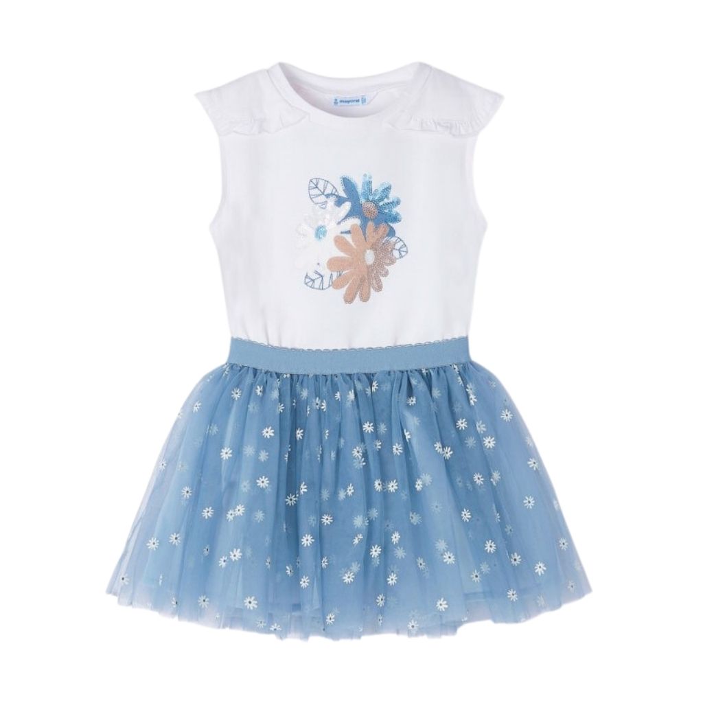 2pc Flower Print Top with Tulle Skirt for Toddler