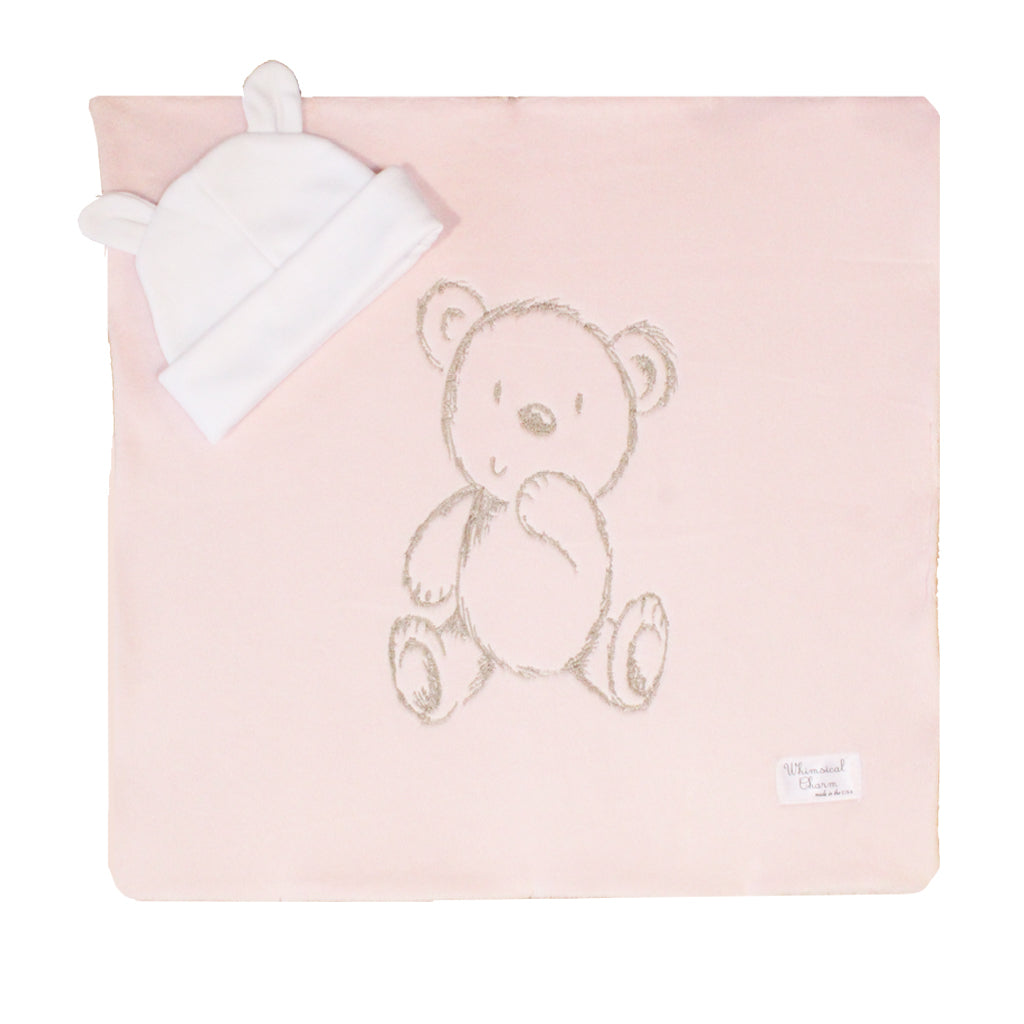 Security Blanket with Beanie | Bear Embroidered