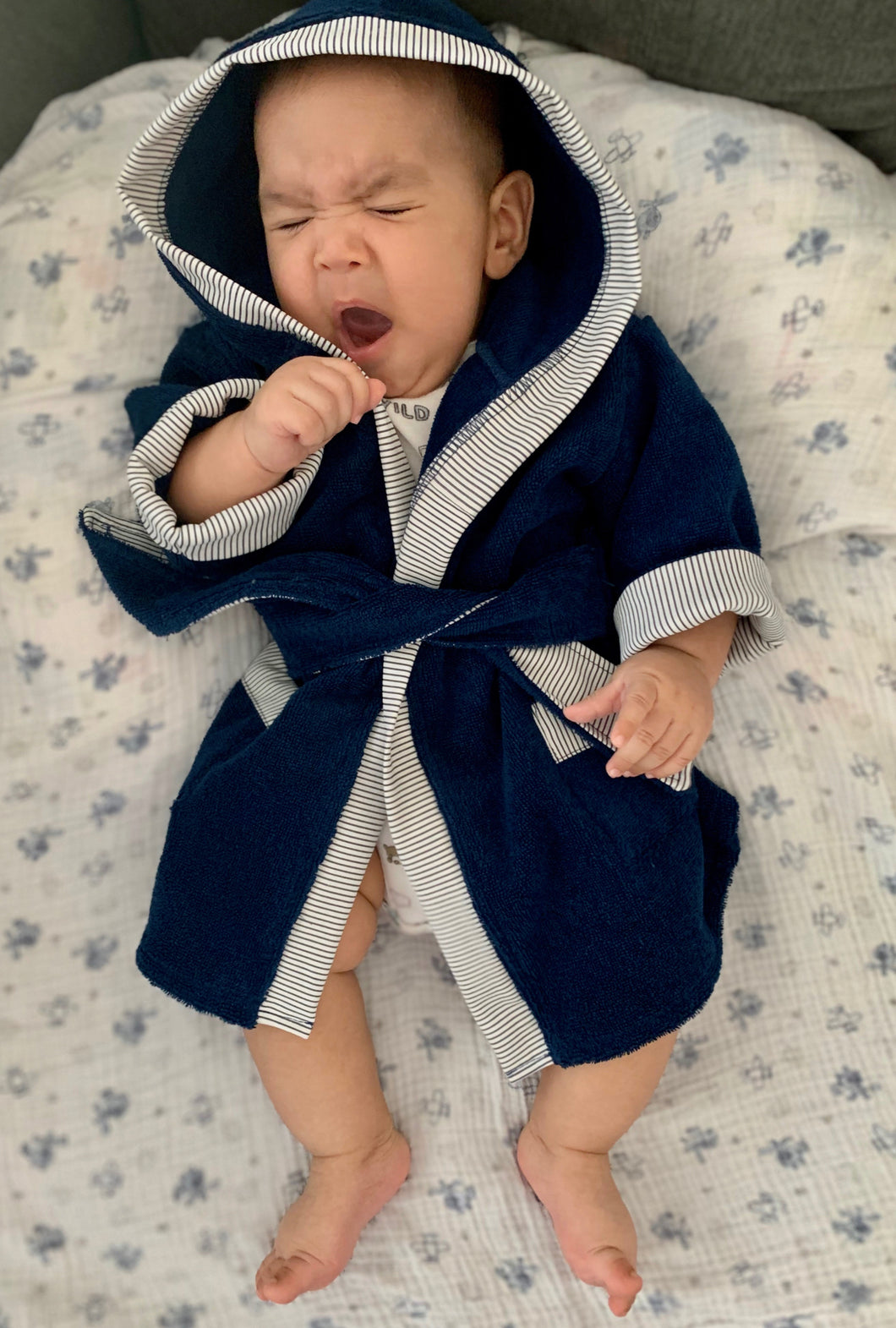 Bath, Beach or Pool Robe in Navy with Stripe Trim