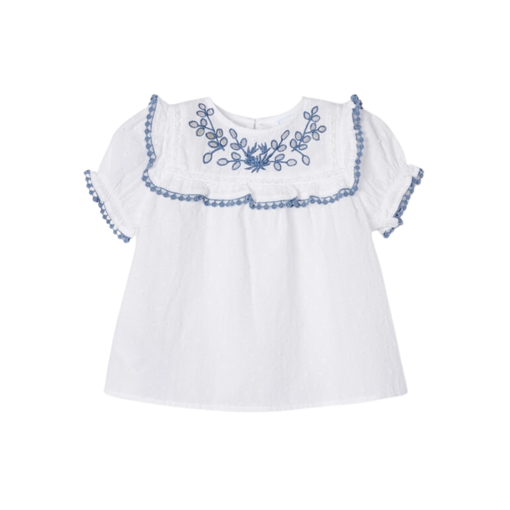 Blouse with Blue Embroidered Details for Toddler