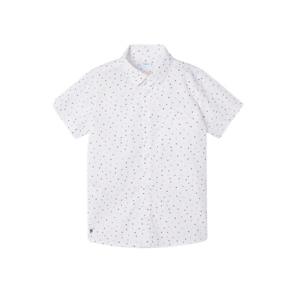 White Printed Short Sleeve Collar Button Up for Toddler
