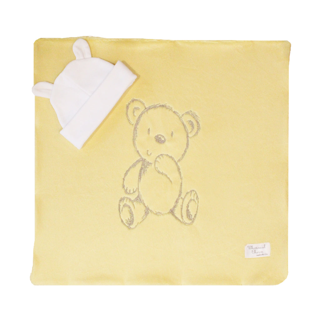 Security Blanket with Beanie | Bear Embroidered